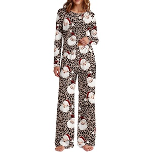 Ekouaer Women’s Long Sleeve Pajama Set Cozy 2 Piece PJS Matching Sleepwear(Leopard Santa)