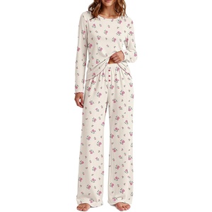 Ekouaer Women’s Long Sleeve Pajama Set Cozy 2 Piece PJS Matching Sleepwear(Little Flower)