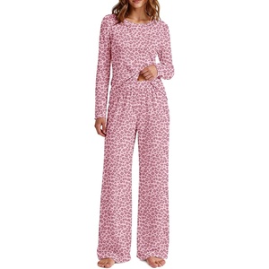 Ekouaer Women’s Long Sleeve Pajama Set Cozy 2 Piece PJS Matching Sleepwear(Pink Leopard)