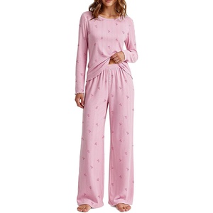 Ekouaer Women’s Long Sleeve Pajama Set Cozy 2 Piece PJS Matching Sleepwear(Striped Bow)