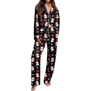 Ekouaer Womens Pajama Sets Satin Silk Pjs Long Sleeve Button Down Sleepwear(Christmas Black)