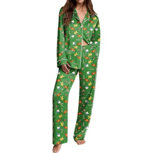 Ekouaer Womens Pajama Sets Satin Silk Pjs Long Sleeve Button Down Sleepwear(Christmas Green)