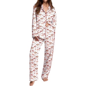 Ekouaer Womens Pajama Sets Satin Silk Pjs Long Sleeve Button Down Sleepwear(Red Bow)