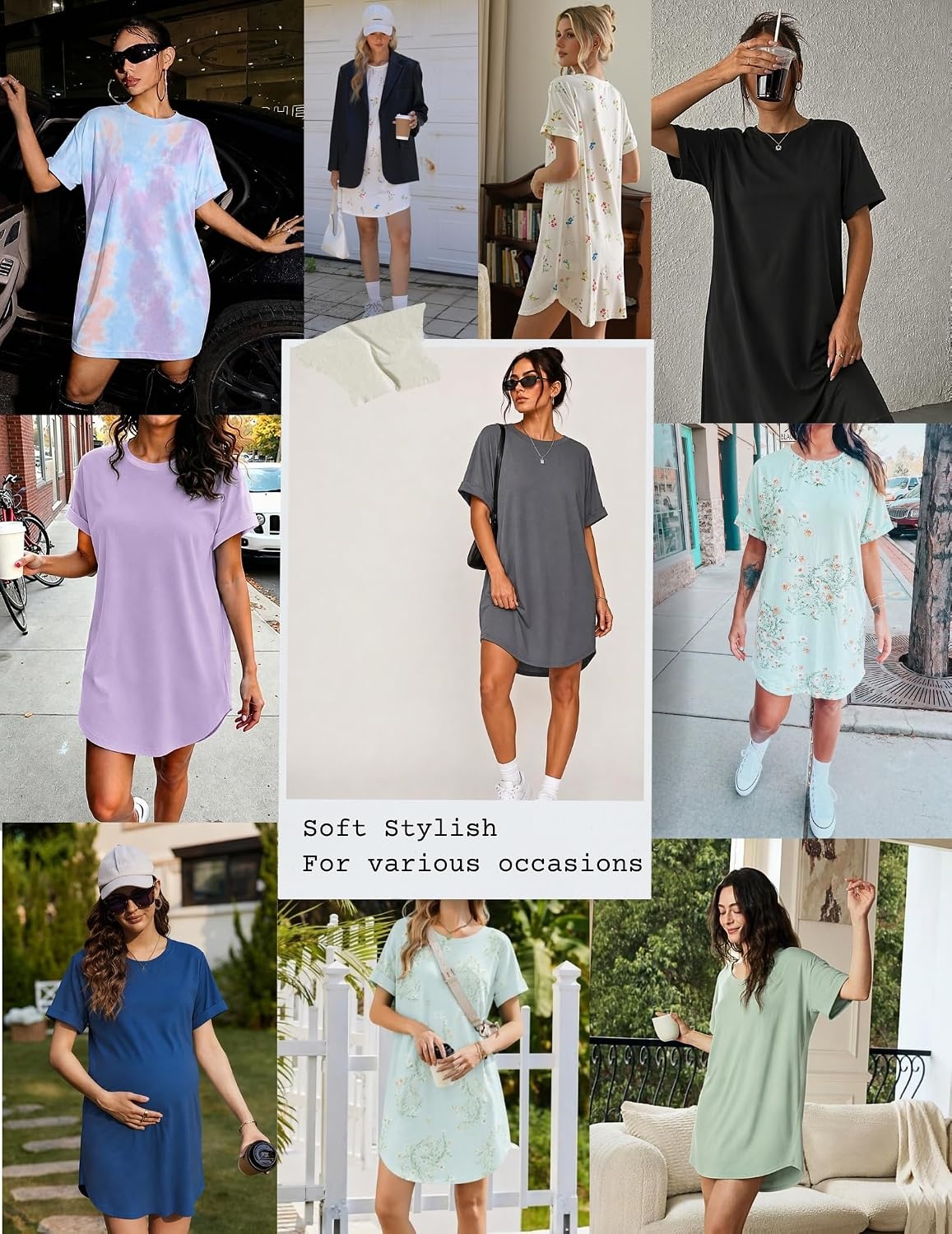 image:imageEkouaer 2 Pack Nightgowns for Women Bamboo Viscose Short Sleeve SleepshirtFloral PinkPurple Dots