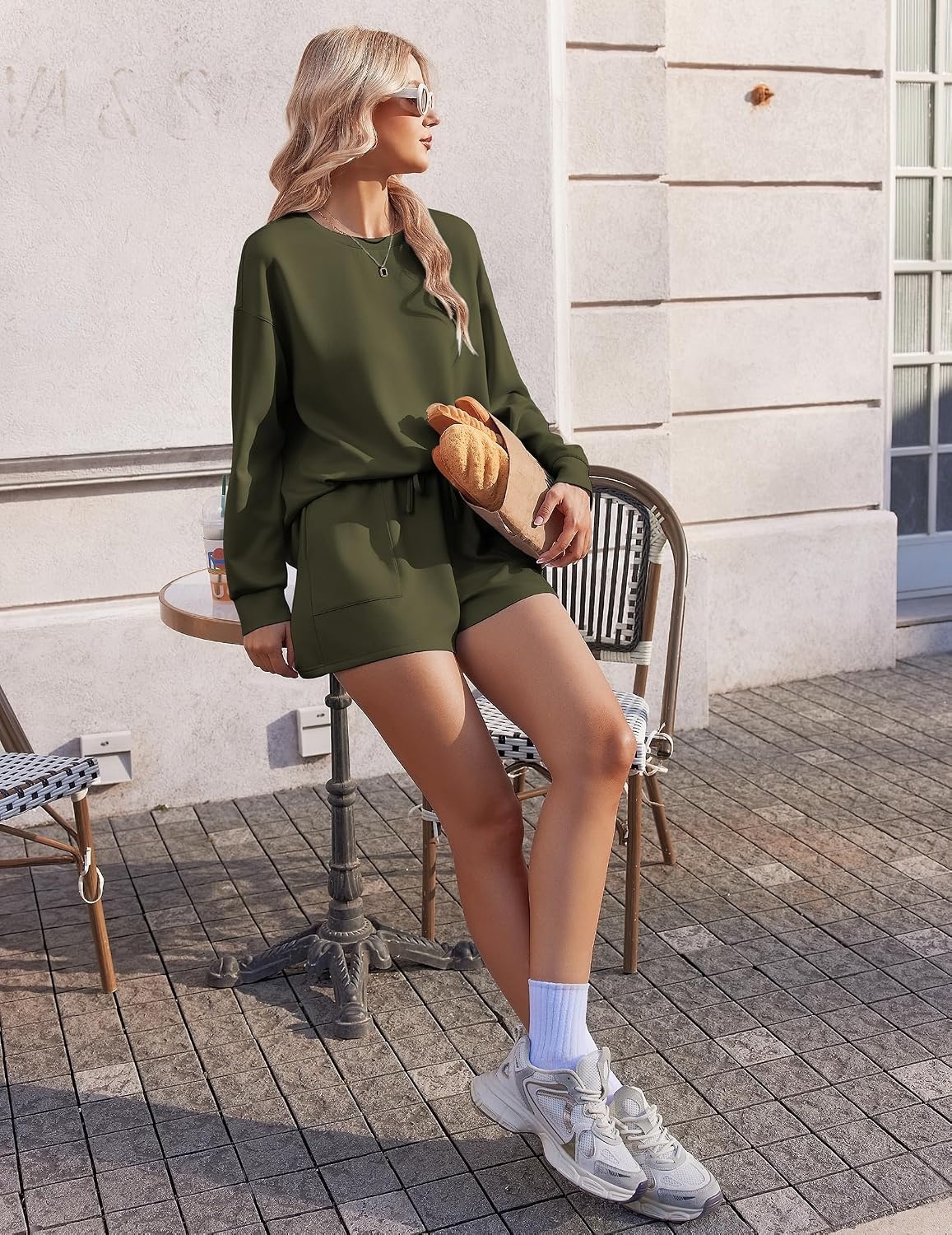 image:imageEkouaer Womens Lounge Sets Pajamas 2026 Fall Long Sleeve TopampShorts XSXXLArmy Green