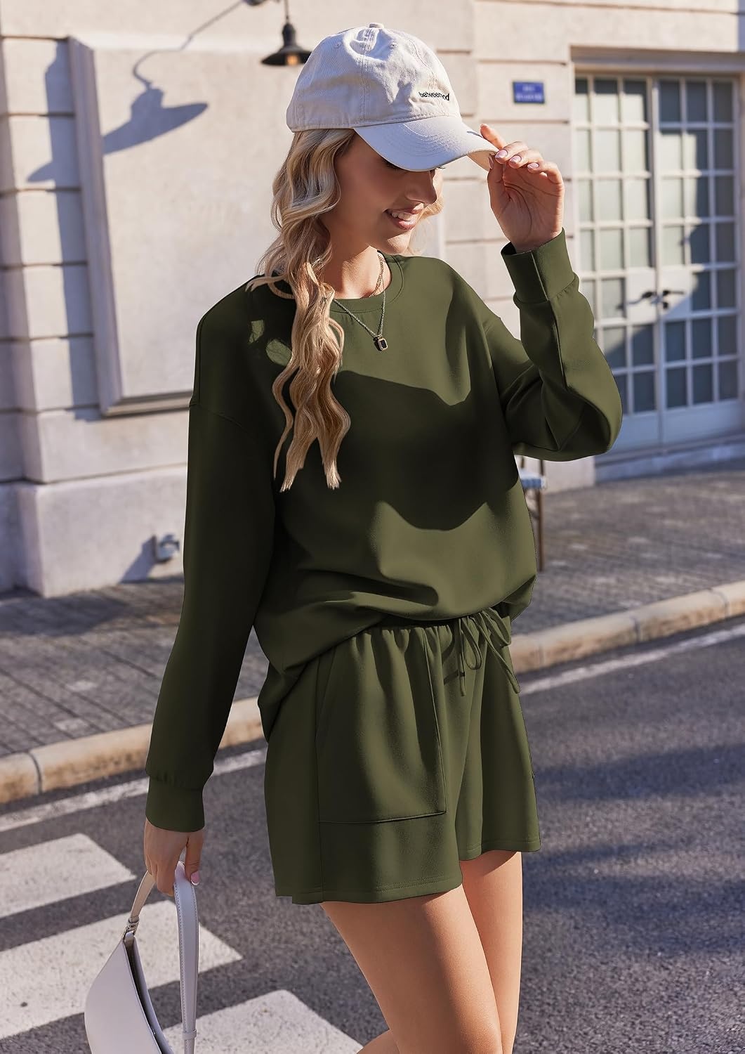 image:imageEkouaer Womens Lounge Sets Pajamas 2026 Fall Long Sleeve TopampShorts XSXXLArmy Green