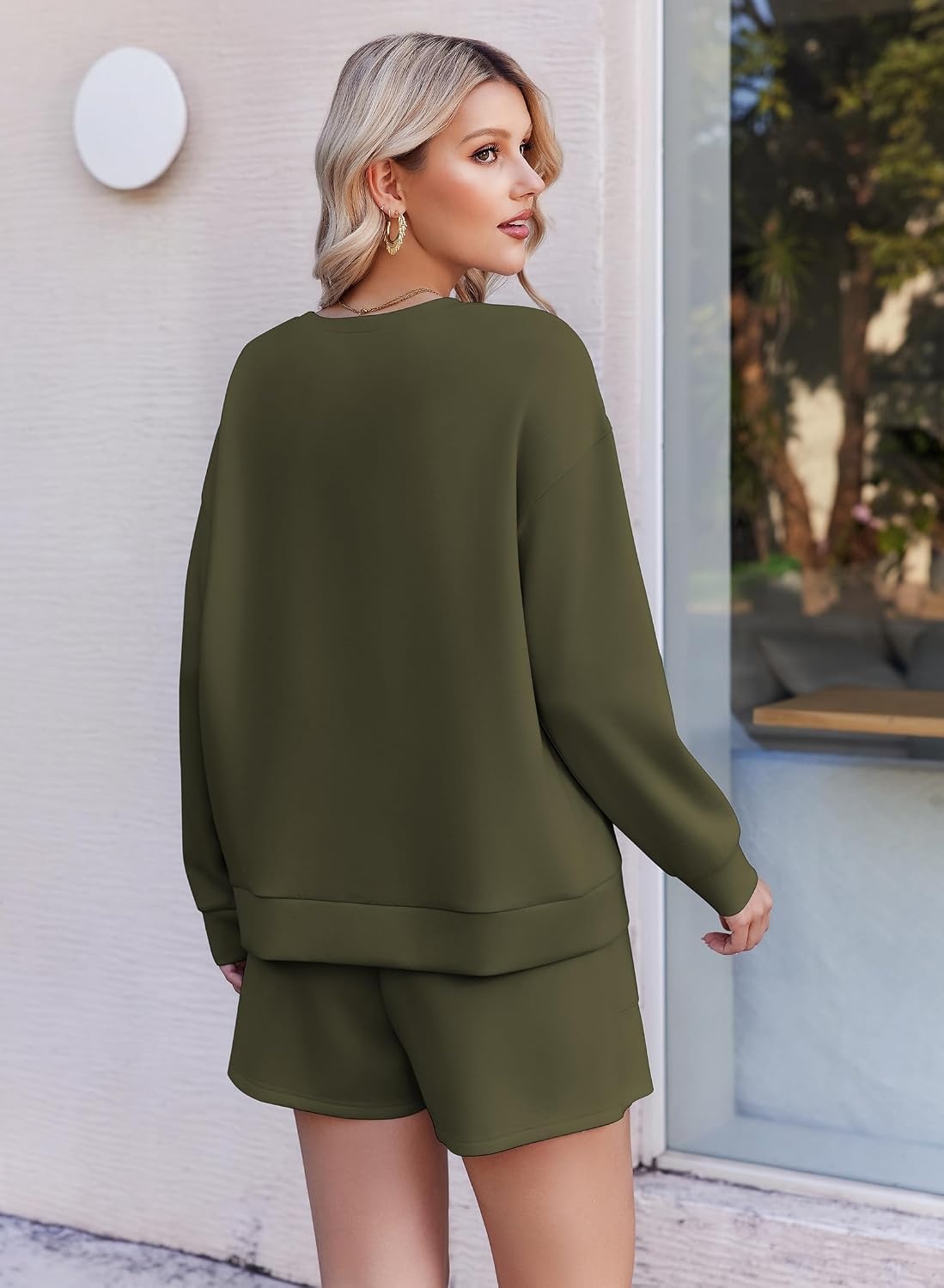 image:imageEkouaer Womens Lounge Sets Pajamas 2026 Fall Long Sleeve TopampShorts XSXXLArmy Green