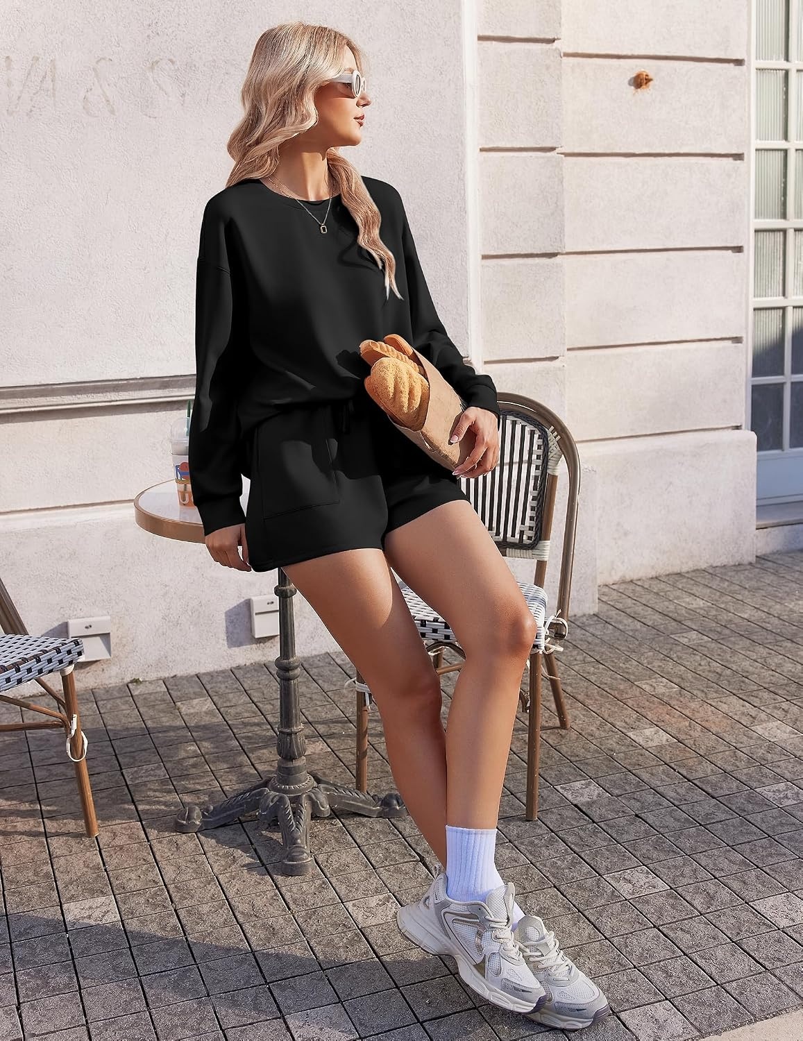 image:imageEkouaer Womens Lounge Sets Pajamas 2026 Fall Long Sleeve TopampShorts XSXXLBlack