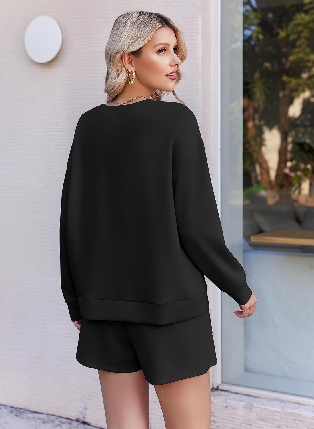 image:imageEkouaer Womens Lounge Sets Pajamas 2026 Fall Long Sleeve TopampShorts XSXXLBlack