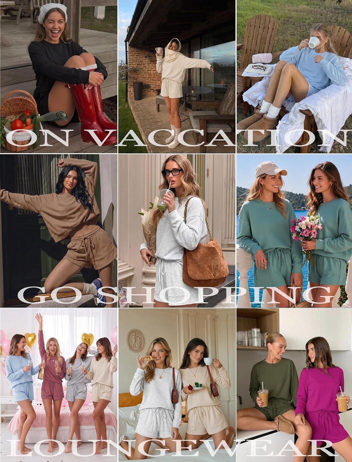 image:imageEkouaer Womens Lounge Sets Pajamas 2026 Fall Long Sleeve TopampShorts XSXXLBlack