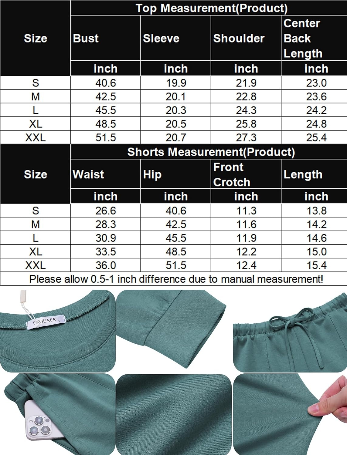 image:imageEkouaer Womens Lounge Sets Pajamas 2026 Fall Long Sleeve TopampShorts XSXXLBlue