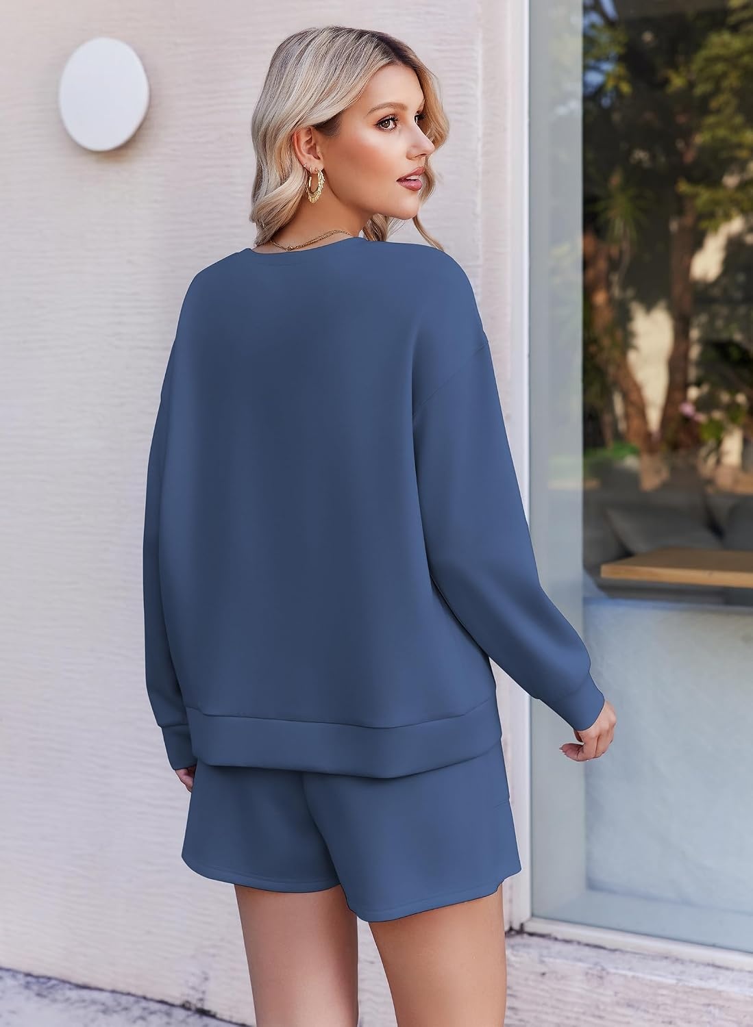 image:imageEkouaer Womens Lounge Sets Pajamas 2026 Fall Long Sleeve TopampShorts XSXXLBlue