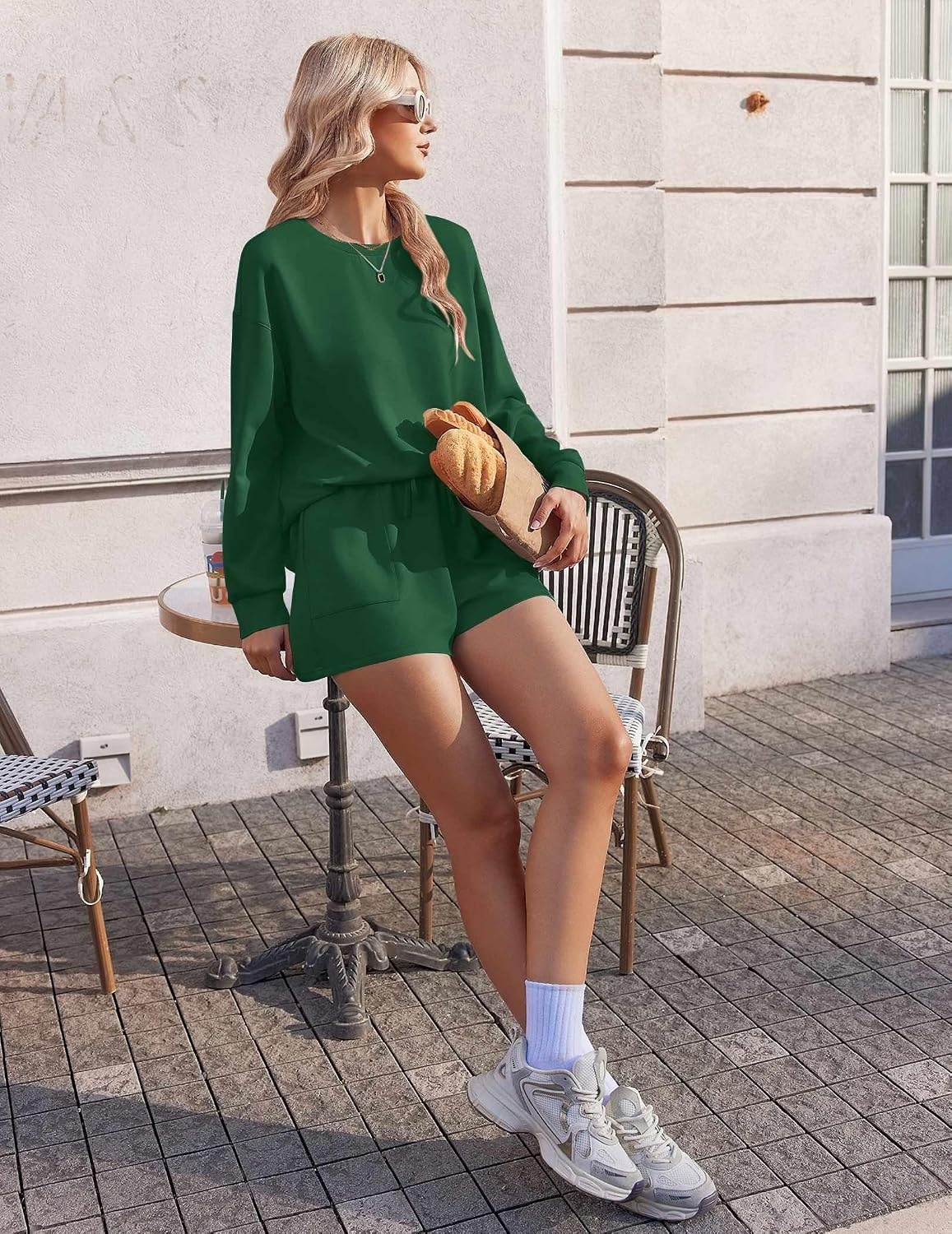 image:imageEkouaer Womens Lounge Sets Pajamas 2026 Fall Long Sleeve TopampShorts XSXXLChristmas Green