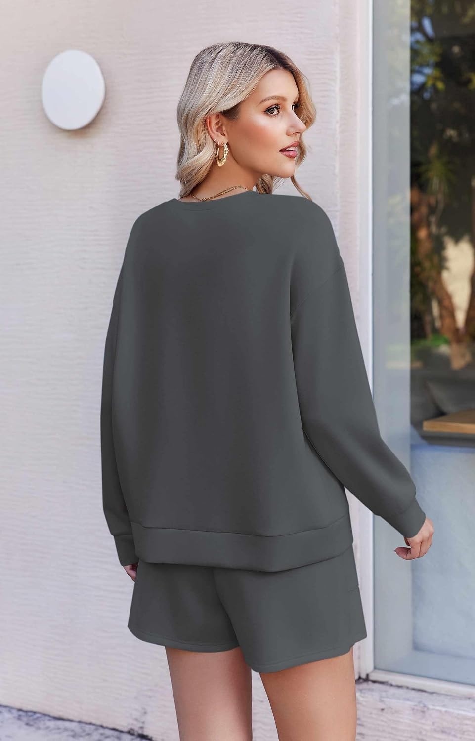 image:imageEkouaer Womens Lounge Sets Pajamas 2026 Fall Long Sleeve TopampShorts XSXXLDark Gray