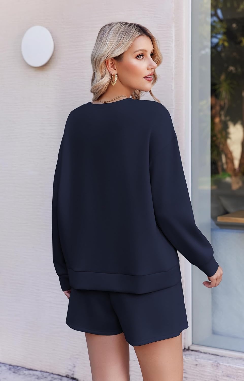 image:imageEkouaer Womens Lounge Sets Pajamas 2026 Fall Long Sleeve TopampShorts XSXXLNavy Blue
