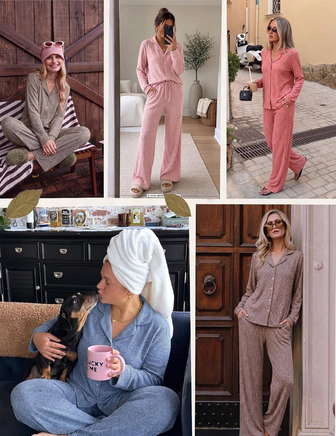 image:imageEkouaer Womens Pajama Sets Long Sleeve Button Down Soft Lounge Sets RibbedBlack