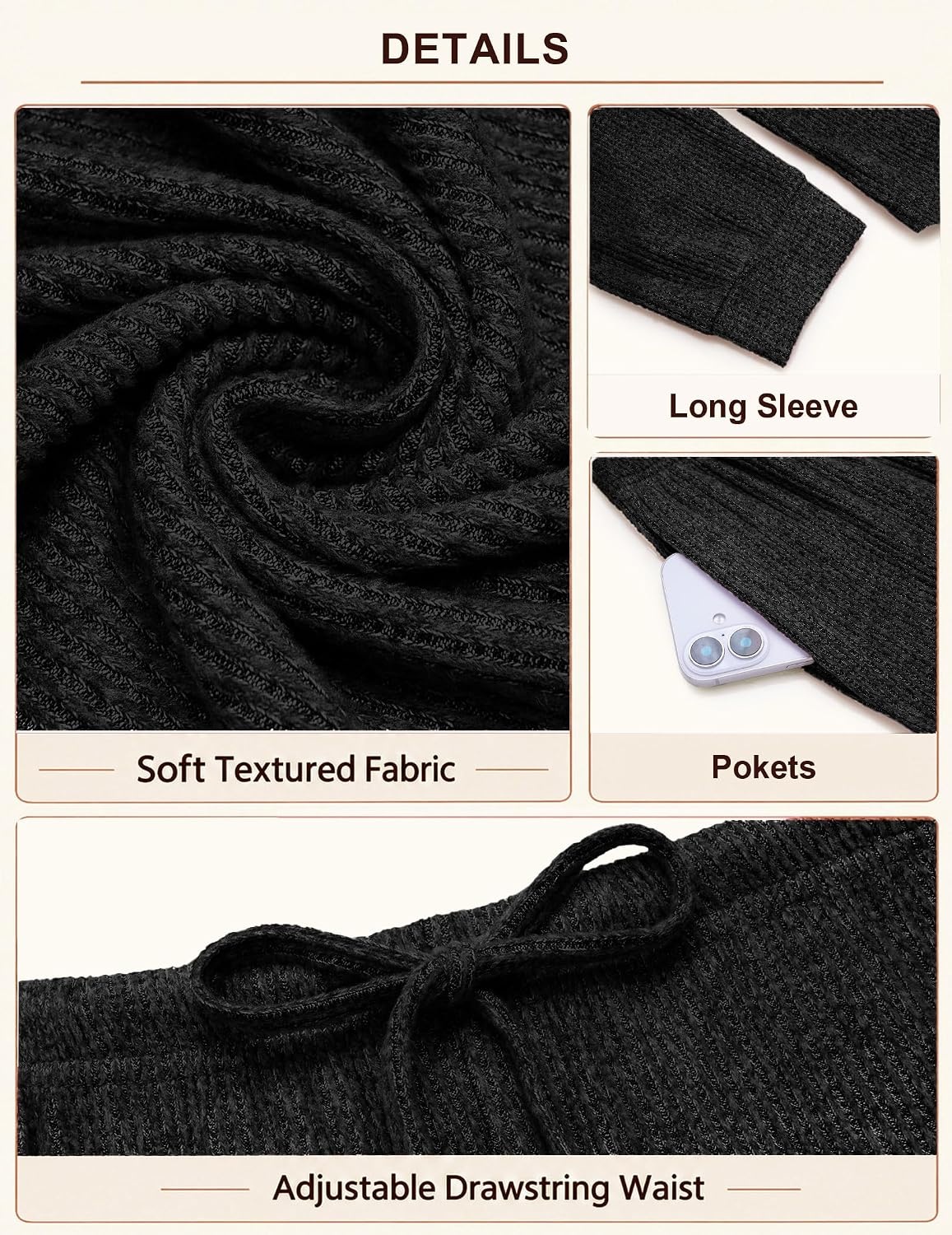 image:imageEkouaer Womens Pajama Sets Long Sleeve Button Down Soft Lounge Sets RibbedBlack