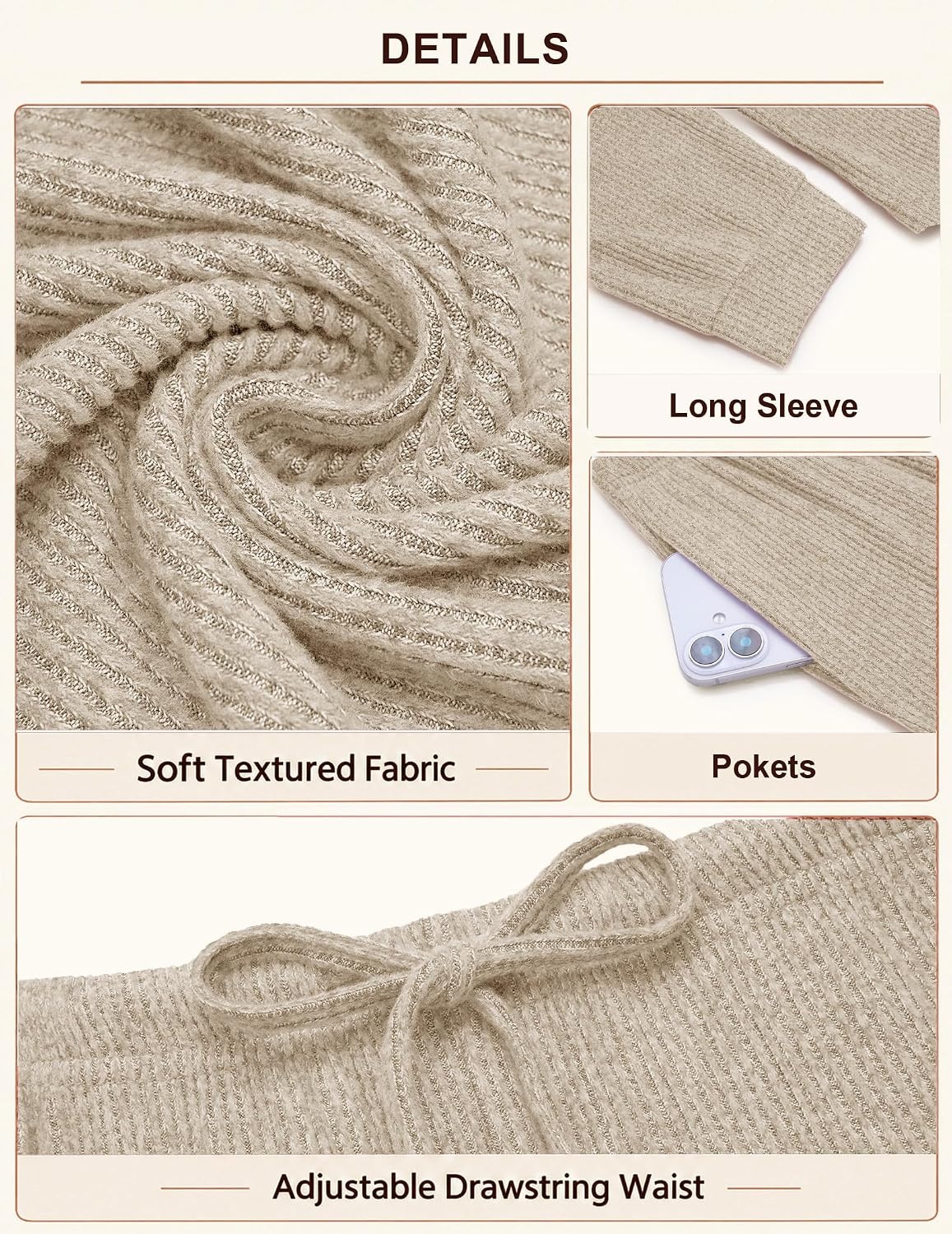 image:imageEkouaer Womens Pajama Sets Long Sleeve Button Down Soft Lounge Sets RibbedMoon Grey