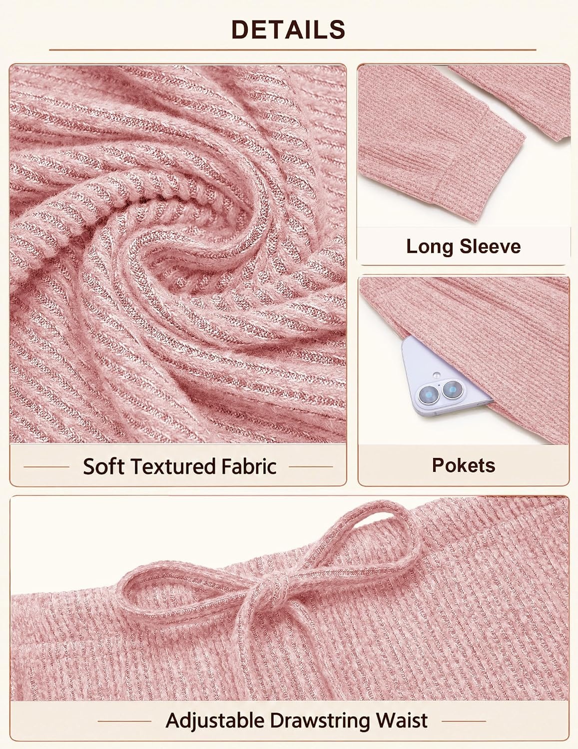 image:imageEkouaer Womens Pajama Sets Long Sleeve Button Down Soft Lounge Sets RibbedOrange Pink