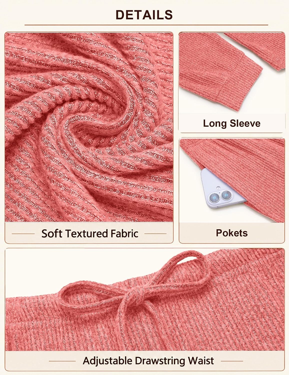 image:imageEkouaer Womens Pajama Sets Long Sleeve Button Down Soft Lounge Sets RibbedRed