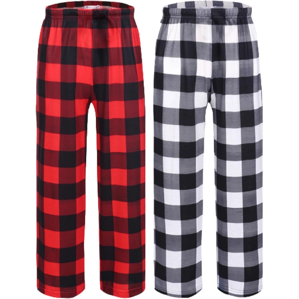 image:imageEkouaer 2 Pack Girls Pajama Pants Cute Print PJ Bottoms With PocketsRed Plaidblack Plaid