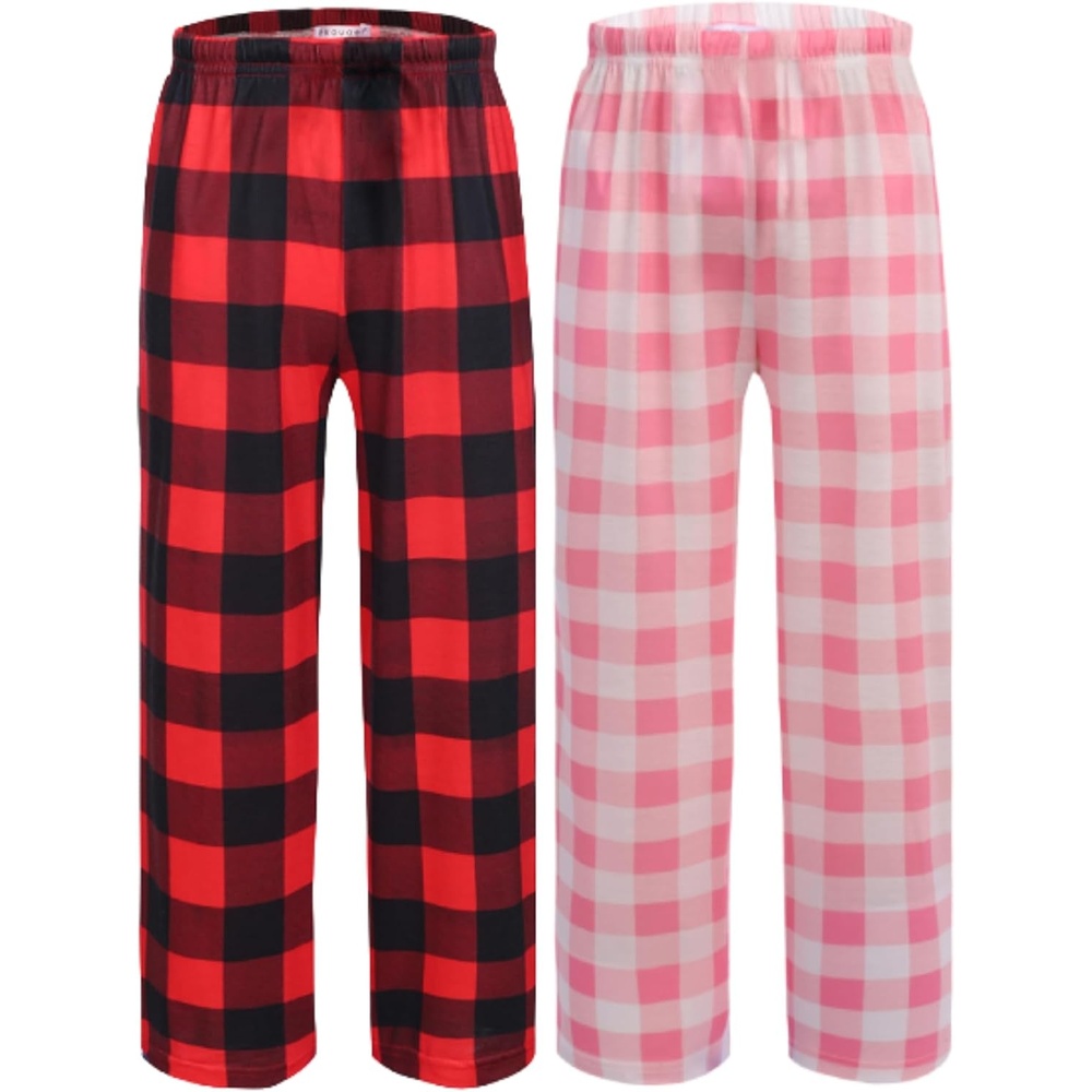 image:imageEkouaer 2 Pack Girls Pajama Pants Cute Print PJ Bottoms With PocketsRed Plaidpink Plaid