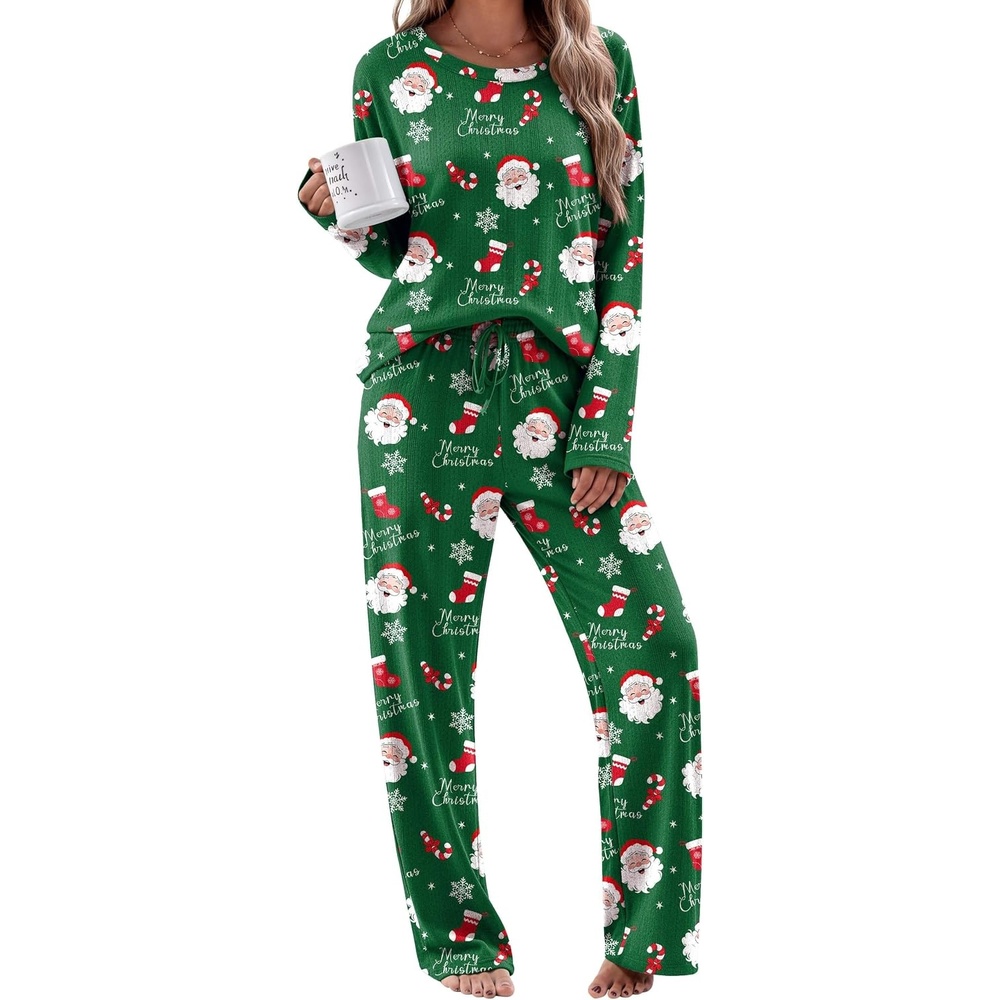 image:imageEkouaer Pajama Set Womens Soft Pjs 2 Piece Long Sleeve Lounge SetsGreen Xmas