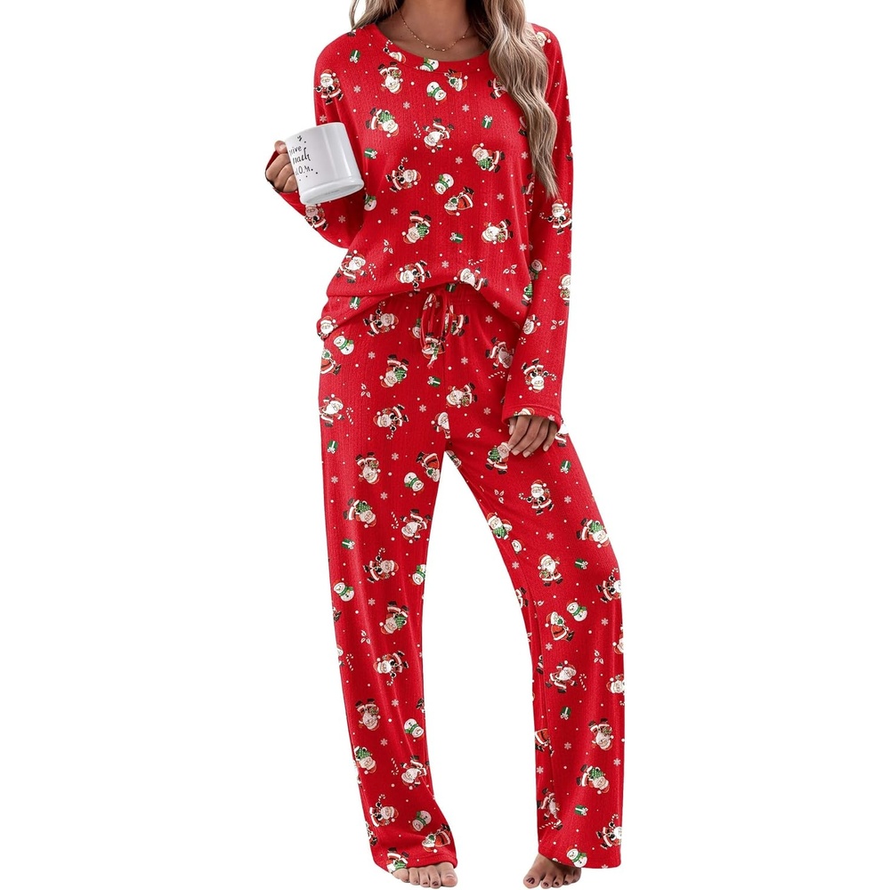 image:imageEkouaer Pajama Set Womens Soft Pjs 2 Piece Long Sleeve Lounge SetsRed Xmas