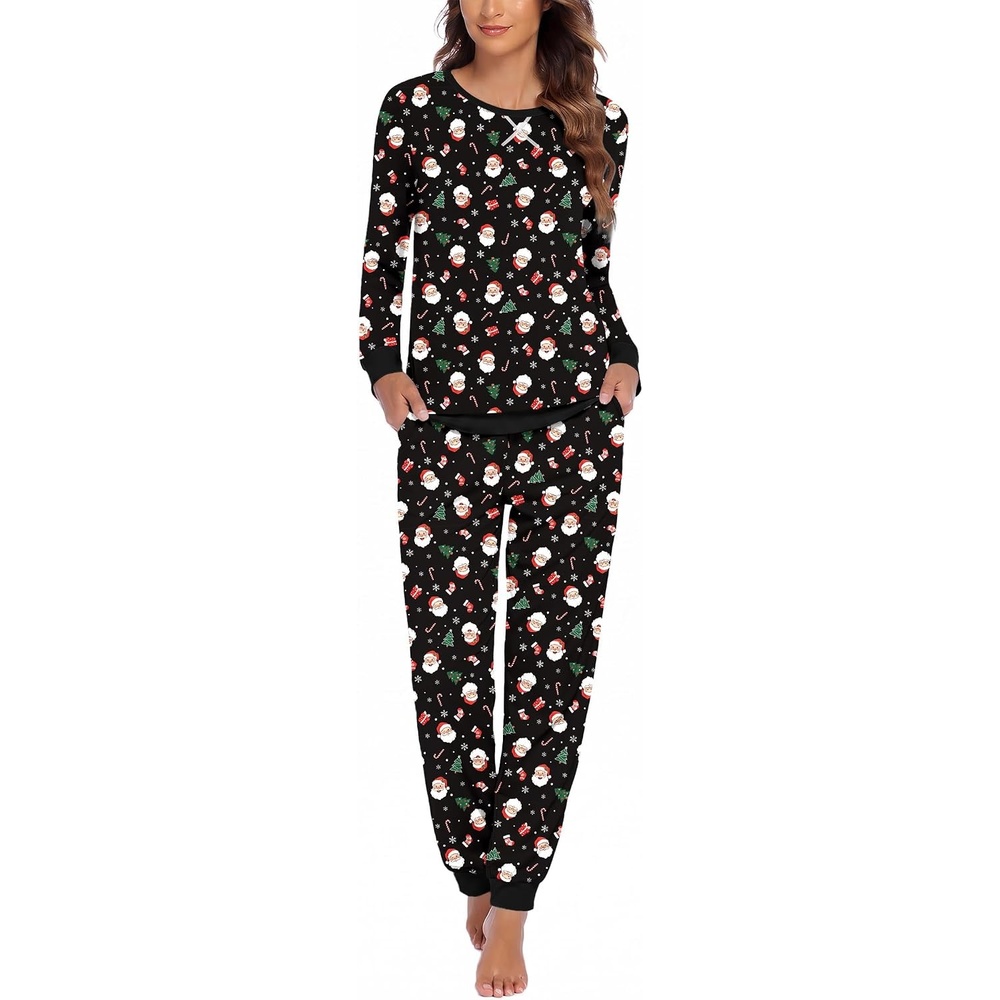 image:imageEkouaer Pajamas for Women Comfy Long Sleeve Jogger Set Lounge Pjs SetBlack Christmas