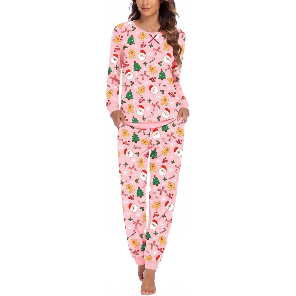 image:imageEkouaer Pajamas for Women Comfy Long Sleeve Jogger Set Lounge Pjs SetPink Christmas