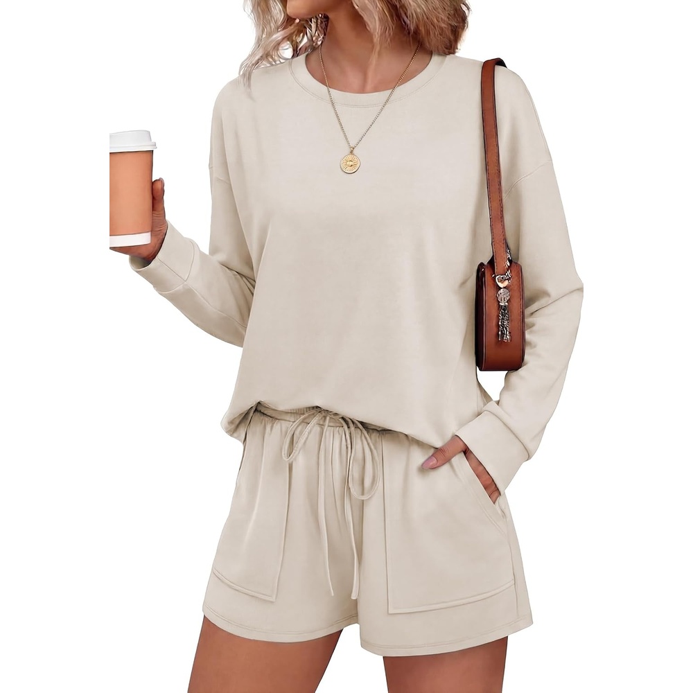 image:imageEkouaer Womens Lounge Sets Pajamas 2026 Fall Long Sleeve TopampShorts XSXXLApricot