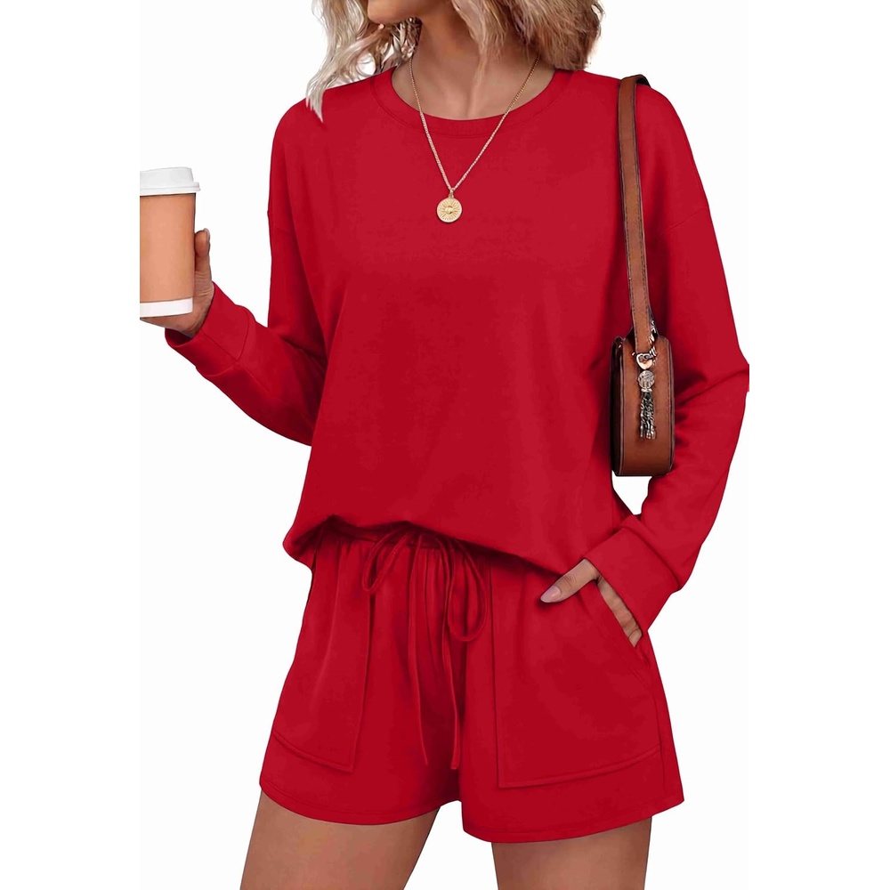 image:imageEkouaer Womens Lounge Sets Pajamas 2026 Fall Long Sleeve TopampShorts XSXXLChristmas Red