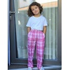 Ekouaer 2 Pack Girls Pajama Pants Cute Print PJ Bottoms With Pockets(Black Plaid_pink Plaid)