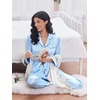 Ekouaer 2 Pack Pajamas for Women Set Silk Lounge Sets Button Up Pj Sets(Black/Clear Blue)