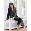 Ekouaer 2 Pack Pajamas for Women Set Silk Lounge Sets Button Up Pj Sets(Black/Clear Blue)