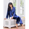 Ekouaer 2 Pack Pajamas for Women Set Silk Lounge Sets Button Up Pj Sets(Navy Blue/Red)