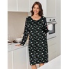 Ekouaer Flannel Nightgowns for Women Long Sleeve Night Gown Warm Nightshirt(Black Daisy Flower)