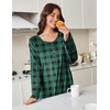 Ekouaer Flannel Nightgowns for Women Long Sleeve Night Gown Warm Nightshirt(Green Plaid)