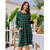 Ekouaer Flannel Nightgowns for Women Long Sleeve Night Gown Warm Nightshirt(Green Plaid)