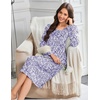 Ekouaer Flannel Nightgowns for Women Long Sleeve Night Gown Warm Nightshirt(Purple Dots)