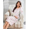 Ekouaer Flannel Nightgowns for Women Long Sleeve Night Gown Warm Nightshirt(White Pink Flower)