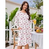 Ekouaer Flannel Nightgowns for Women Long Sleeve Night Gown Warm Nightshirt(White Pink Flower)