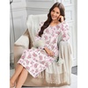 Ekouaer Flannel Nightgowns for Women Long Sleeve Night Gown Warm Nightshirt(White Pink Rose)