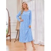 Ekouaer Long Sleeve Nightgowns for Women Henley Sleepshirts with Pockets(Blue Floral)