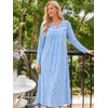 Ekouaer Long Sleeve Nightgowns for Women Henley Sleepshirts with Pockets(Blue Floral)