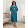Ekouaer Long Sleeve Nightgowns for Women Henley Sleepshirts with Pockets(Blue Green)