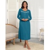Ekouaer Long Sleeve Nightgowns for Women Henley Sleepshirts with Pockets(Blue Green)
