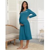 Ekouaer Long Sleeve Nightgowns for Women Henley Sleepshirts with Pockets(Blue Green)