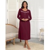 Ekouaer Long Sleeve Nightgowns for Women Henley Sleepshirts with Pockets(Dark Red)