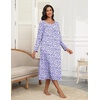 Ekouaer Long Sleeve Nightgowns for Women Henley Sleepshirts with Pockets(Floral Purple)